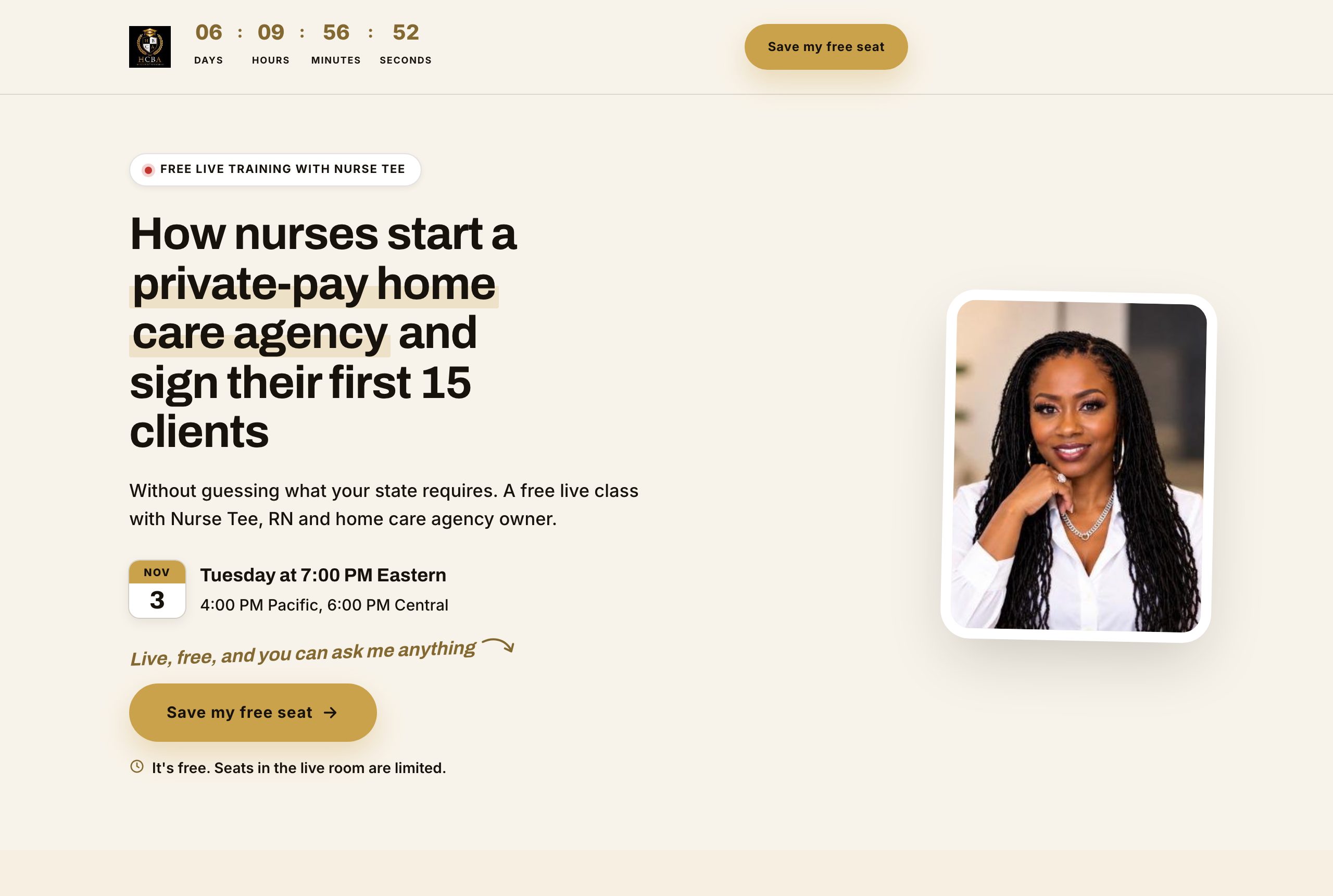 The Home Care Business Academy registration page